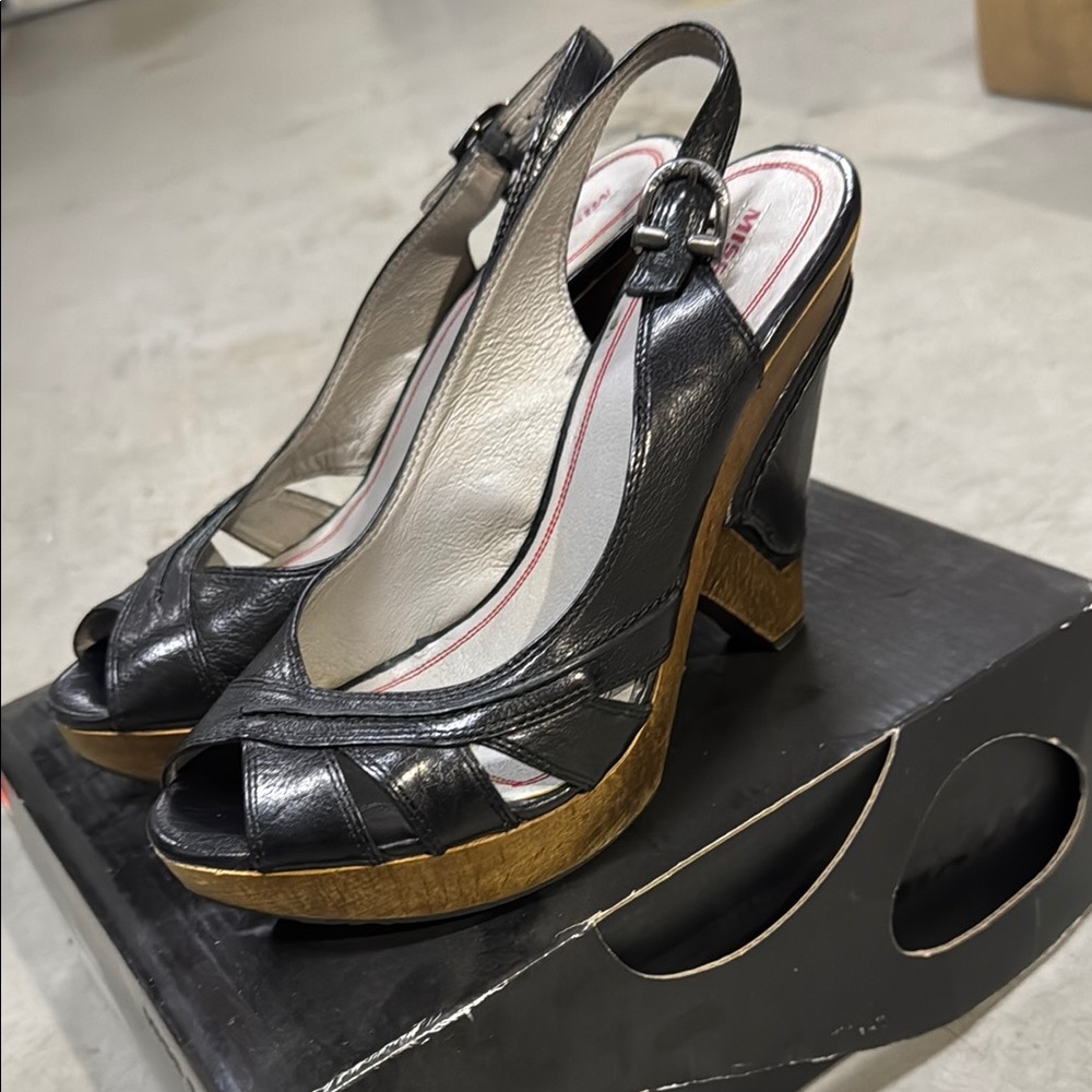 Miss Sixty Ms Hana Leather and Wood wedges 38